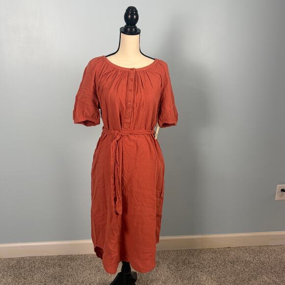 a.n.a. A New Approach Dresses & Skirts - a.n.a Terracotta Gauze Midi Dress NWT Small Boho Puff Sleeve Pockets sz S